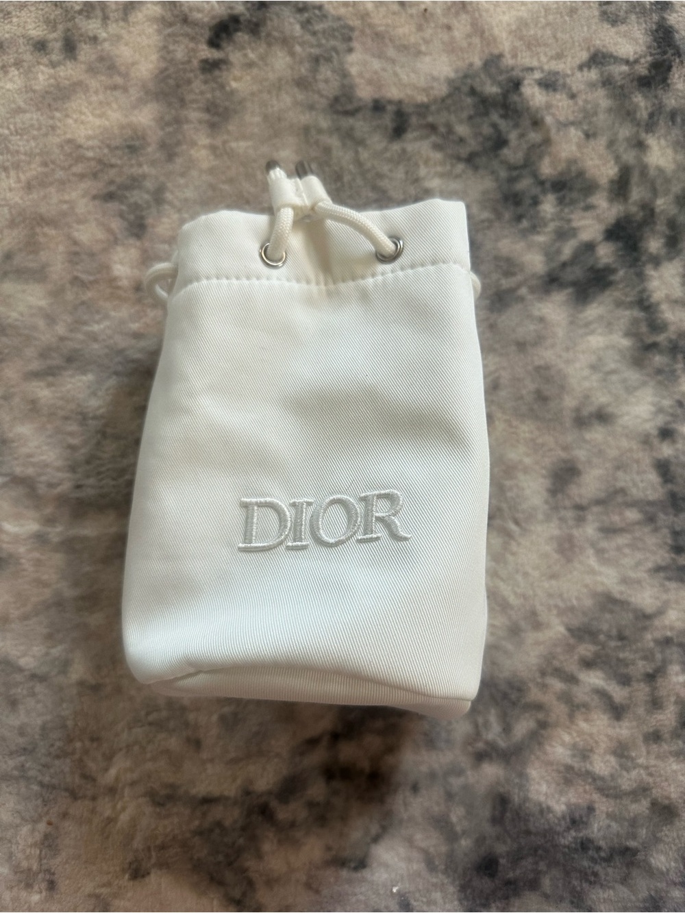 Dior Beauty White Drawstring Cosmetic Pouch Embroidered Logo